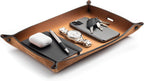 Main Street Forge Leather Valet Tray for Men – Rustic EDC Organizer for Keys, Phone & Wallet – Made in USA - Charred Oak