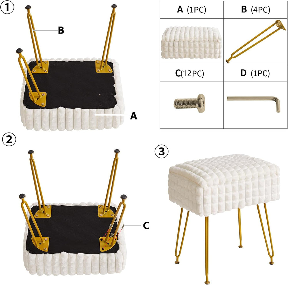 IBUYKE Rectangle Vanity Chair Ottoman, Footrest Stool, White WBD004W | Storag...