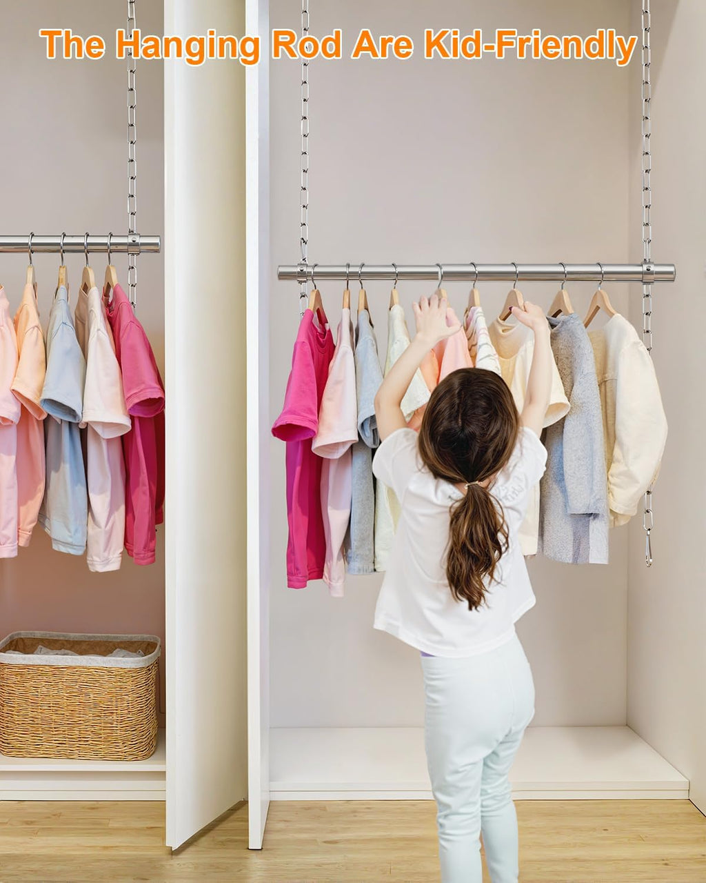 Hanging Closet Rod, Adjustable Width and Height Closet Rods Extender, 17-40inch Heavy-Duty Stainless Steel Bar, Space-Saving Closet Rod Hanging Clothes, 1Pack(Silver)