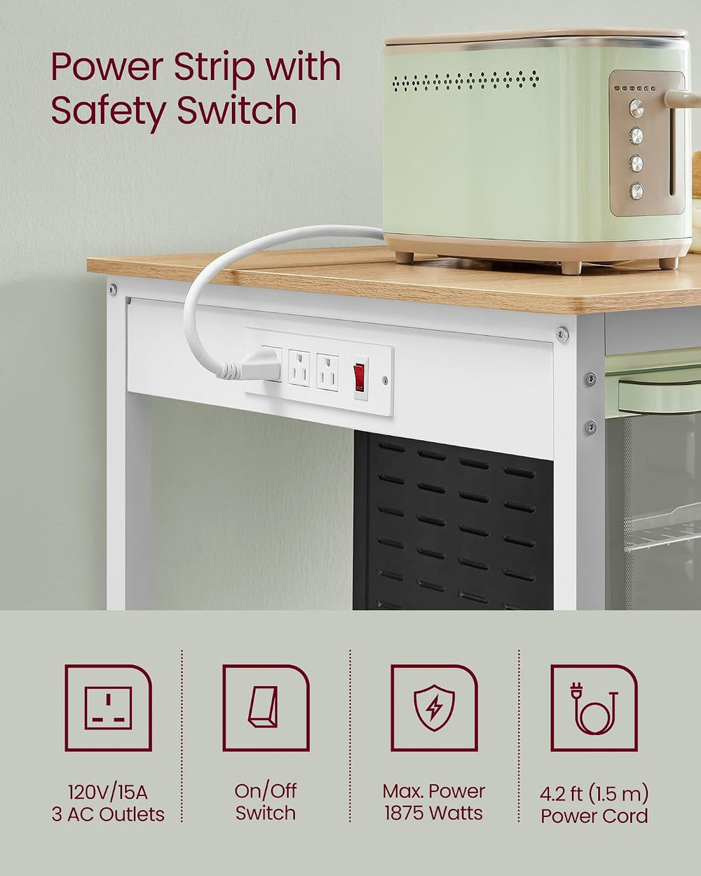VASAGLE Kitchen Island with 3 Shelves, Storage Cabinet, Steel Structure | Kit...
