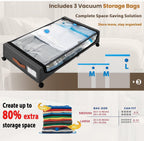 Under Bed Storage with Wheels, XXL Under Bed Drawers, Rolling Metal Drawer for Shoes, Clothes, Books, Toys, Under Bed Organizer with Clear Lids for Dorm Room, Bedroom, Kids Room, 2 Pack