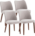 Dining Chair Set of 4, Linen Upholstered Dining Chair with Wood Legs, Wing Backrest, Wooden Kitchen Chair, Kitchen Chairs with Thick Cushions for Dining Room, Living Room, Light Grey