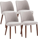 Dining Chair Set of 4, Linen Upholstered Dining Chair with Wood Legs, Wing Backrest, Wooden Kitchen Chair, Kitchen Chairs with Thick Cushions for Dining Room, Living Room, Light Grey