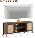 Rattan TV Stand for TVs up to 75'' Boho Entertainment Center with Adjustable Shelf Television Stand with 2 Storage Cabinets Media Console Wooden TV Cabinet for Living Room Bedroom,Walnut
