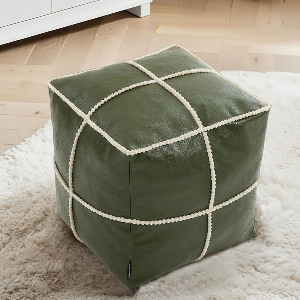 Louis Donné 18 Inch Square Unstuffed Pouf Ottoman Cover, Waterproof Faux Leat...