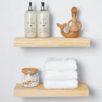 Homeforia 16 inch Natural Floating Shelf, High End Solid Real Wood 16inch Small Floating Shelves for Wall Mounted, Natural Wooden Floating Shelves, Heavy Duty Bracket, 16 X 6.5 X 1.75 in, Set of 2