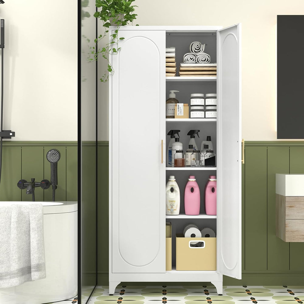Polup 75" Tall Metal Kitchen Pantry Storage Cabinet with Doors and Shelv...