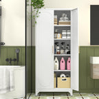 Polup 75" Tall Metal Kitchen Pantry Storage Cabinet with Doors and Shelves | White Freestanding Cupboard, 5-Tier Heavy Duty, 4 Adjustable Shelving, Gold Handles, for Garage, Dining Living Room, Office