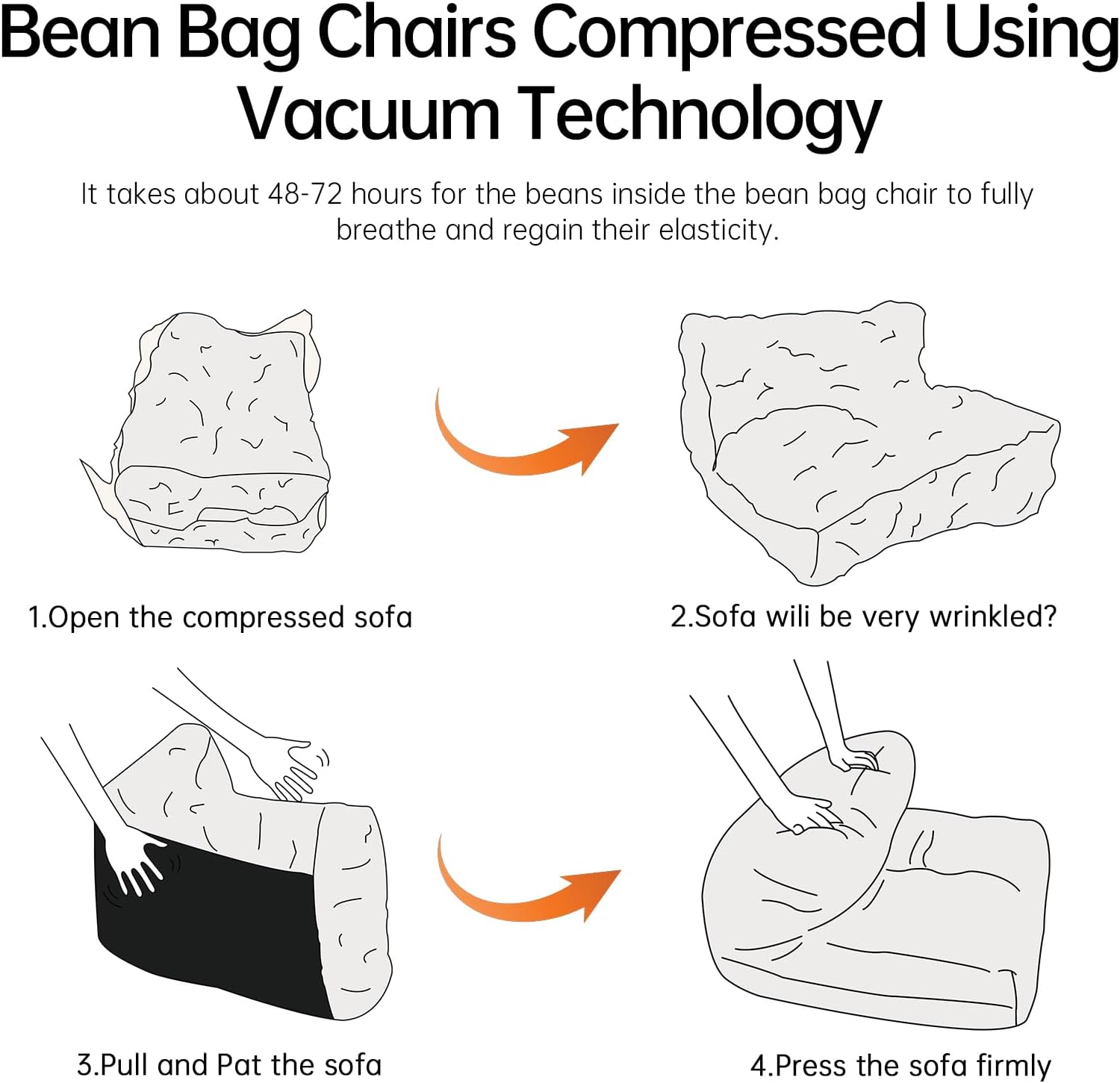 Cvortll Bean Bag Chair with Ottoman, Comfy Bean Bag Sofa with Memory Foam, Lazy BeanBag Sofa with Footstool, Fireside Bean Bag Couch for Living Room, Bedroom, Apartment