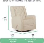 Evolur Linda Upholstered Plush Seating Swivel Glider in Shell, Greenguard Gold Certified, Modern Nursery Glider, Tool-Free Assembly