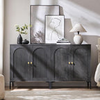 Modern TV Stands for 75 Inch TVs, 61.75‬"W Wood Entertainment Center w/Adjustable Shelves, Mid Century Modern TV Stand w/Arched Fluted Doors, Media Console Cabinet for Living Room, Dark Grey