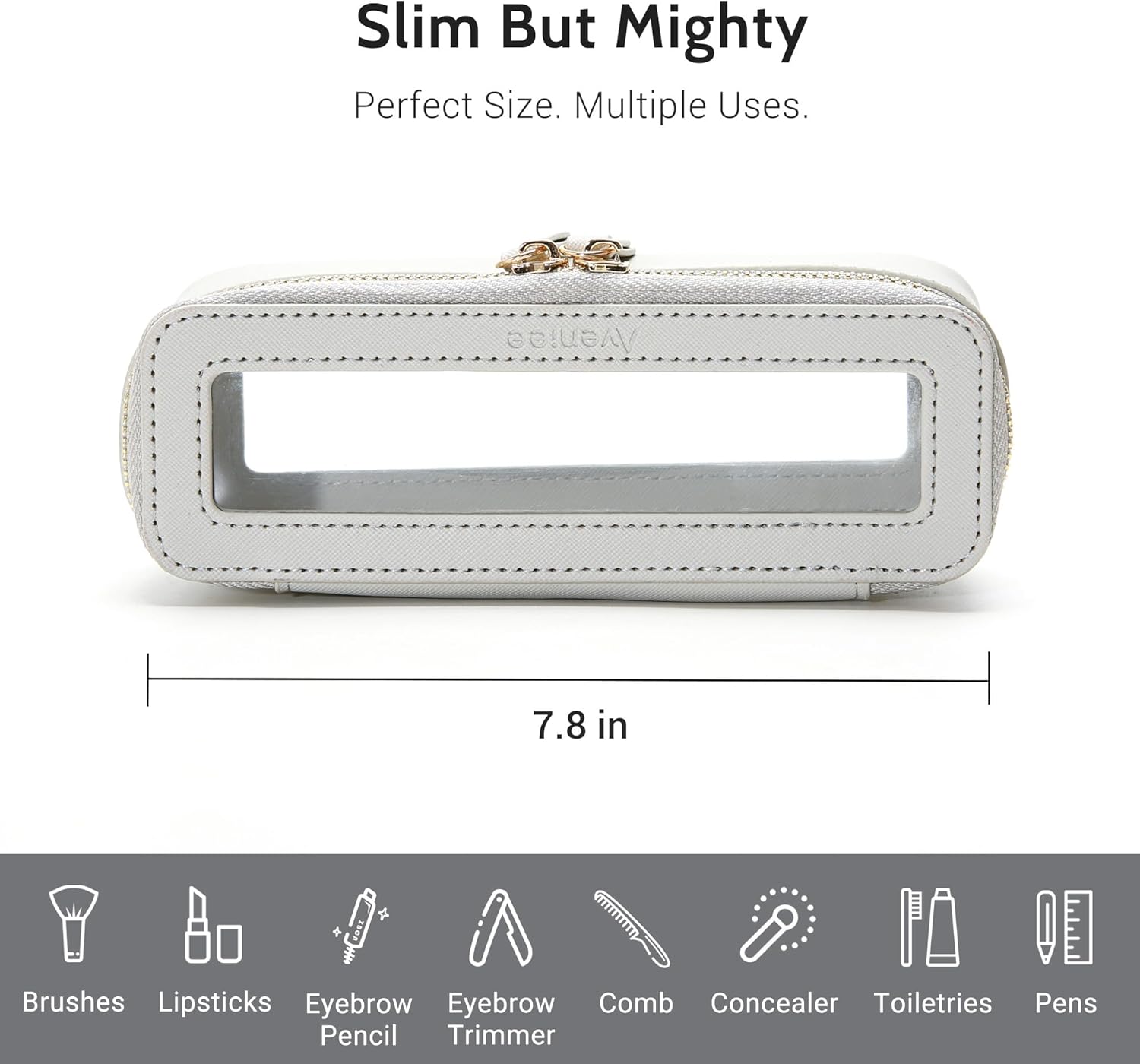 Aveniee Clear Makeup Brush Bag, Slim Brush Holder Cosmetic Case, Small Travel Toiletry Bag for Women, Thin Make up Bags with Zippers, Cute Travel Essentials Srorage Bag.Grey