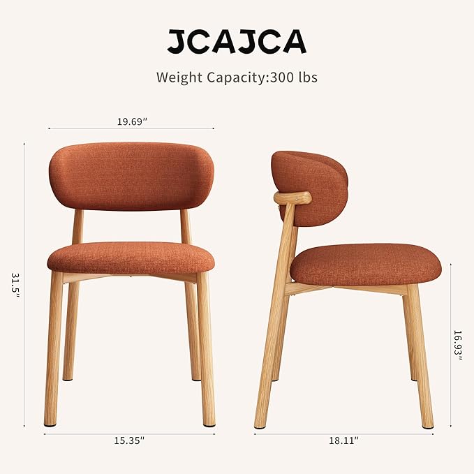 Kitchen Dining Chairs Set of 6 Modern Soft Linen Farmhouse Dining Room Chair with Metal Legs, Orange/Original