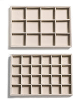 Frebeauty Stackable Velvet Jewelry Organizer Trays for Drawers Inserts Jewelry Storage Tray Display Case, Stud Earrings Bracelets Necklace Rings Accessories Trays for Women Girls(Set of 2 Beige)