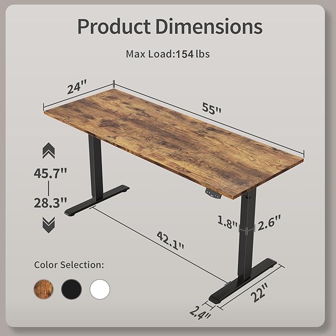 Agilestic Electric Standing Desk, 55 x 24 Inches Height Adjustable Desk, Sit ...