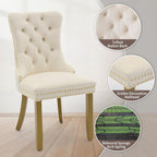 Velvet Dining Chairs Set of 2, High-end Tufted Upholstered Dining Chair with Back Ring Pull, Nailhead Trim and Golden Solid Wood Legs, Modern Dining Room Chairs for Dining Room, Cream