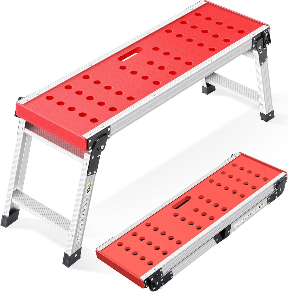KINGRACK Folding Work Platform, Adjustable Step Ladder with Anti-Slip Feet
