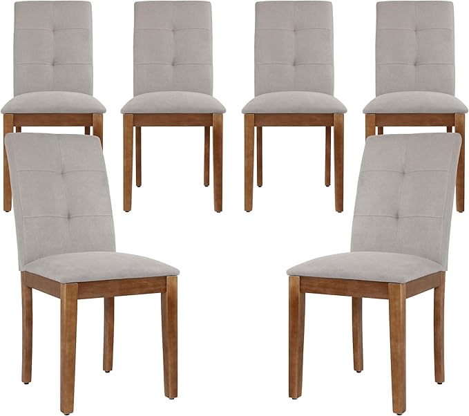 DAGONHIL Dining Chairs Set of 6, Modern Upholstered Fabric Dining Room Chairs, Armless Kitchen Chairs with Wood Legs and Padded Seat for Living Room, Bedroom, Kitchen (Grey)