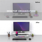 Fenge Monitor Stand, Monitor Stands Riser for Desk, 23.6 Inch Wood Desk Shelf with Storage Organizer and Cable Management for Office Desk Accessories