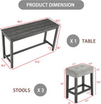 Merax Industrial Bar Table Set with Power Outlet, 4-Piece Counter Height Dining Set with Linen Fabric Stools for Kitchen, Breakfast Nook, Game Room,Black Gray+ Gray