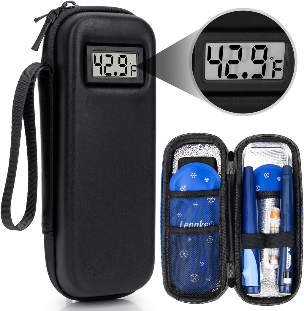 Insulin Cooler Travel Case TSA Approved, Temperature Display Insulin TravelCase, Portable Insulin Pen Cooler Travel Case for Insulin Ice Pack, Travel Diabetic Supplies (Black)