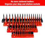 6PCS Socket Organizer Tray Set, Red SAE & Black Metric Socket Storage Trays, 1/4-Inch, 3/8-Inch & 1/2-Inch Drive Deep and Shallow Socket Holders for Toolboxes