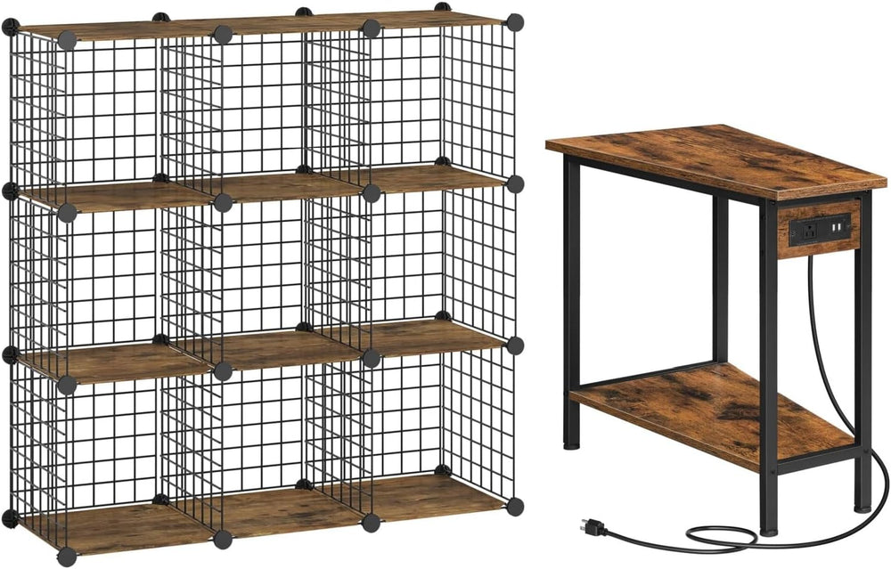 HOOBRO Wedge End Table and Wire Cube Storage Organizer, Recliner Wedge Side T...