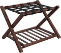 HOOBRO Luggage Rack, Folding Luggage Holder, Bamboo Suitcase Stand for Guest Room, with Nylon Strap Support Shelf, Holds up to 110 lb, for Hotel, Bedroom, Brown BR19XL01