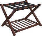 HOOBRO Luggage Rack, Folding Luggage Holder, Bamboo Suitcase Stand for Guest Room, with Nylon Strap Support Shelf, Holds up to 110 lb, for Hotel, Bedroom, Brown BR19XL01
