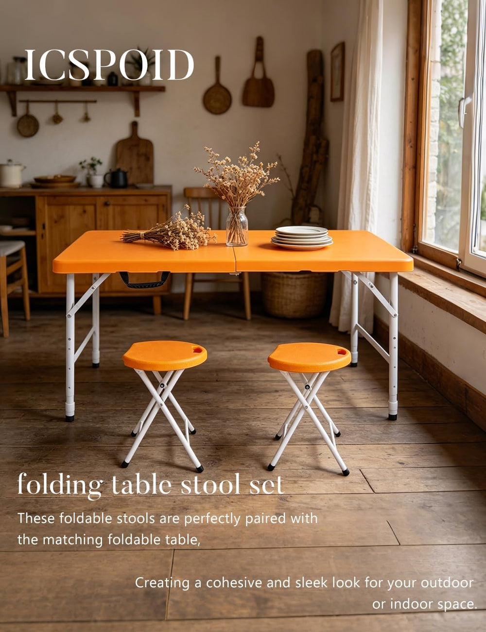 18 Inch Folding Stool with Handle, 2Pcs Orange
