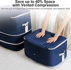 Comforter Storage Bag - 130L Blanket Storage Bags 3-Layer Ultra Space Saving Self Compression Organizer, Washable Compression Bags for Storage Comforter Blanket, 4-Pack, Navy Blue
