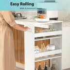 POWERSTONE 4-Tier Slim Storage Cart, Narrow Kitchen Rolling Cart w/Handle & Open Shelves, Skinny Slide Out Utility Organizer Trolley for Kitchen Bathroom Laundry Small Spaces White