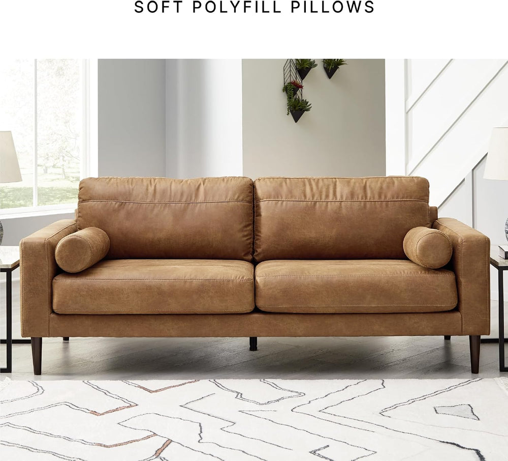 Signature Design by Ashley Telora Faux Leather 3 Seater Sofa Couch, Caramel |...
