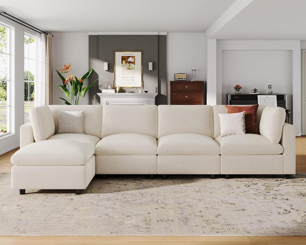 Large L Shaped Sectional Modular Sofa,Chenille Sectional Couch,Beige | Washable,Removable Cover,Modern,Comfortable