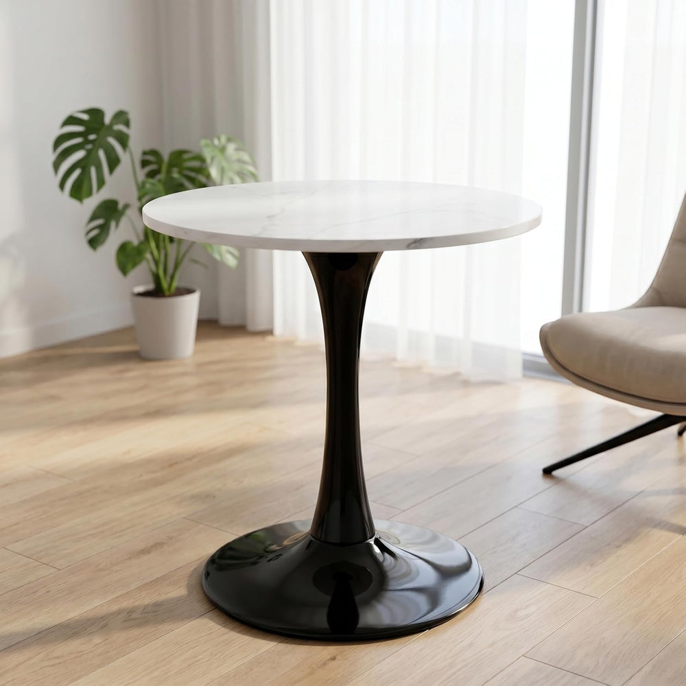 27.6" Marble Round Tulip Table, Mid-Century Modern Style Dining Table wi...