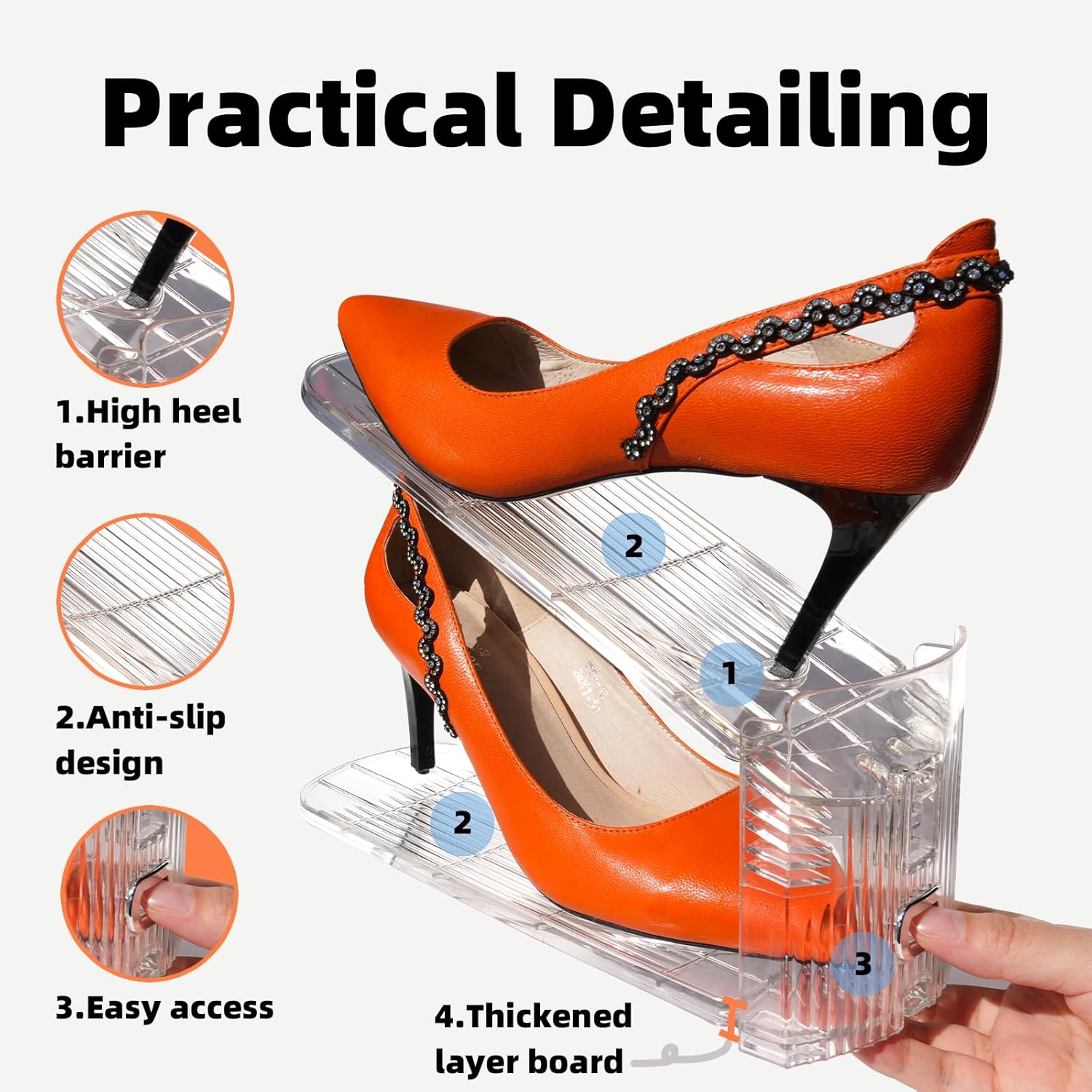 Shoe Slots Organizer, 20PCS Adjustable Double Layer Stack Shoe Rack, 50% Space-Saving Storage Rack Holder, Transparent