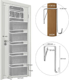 Over The Door Organizer Storage, 6 Shelf of Reinforcement Anti-Tilt Can Bear 44lb Bathroom Organization and Storage, Suitable for Bedroom, Pantry, Kitchen, Grey