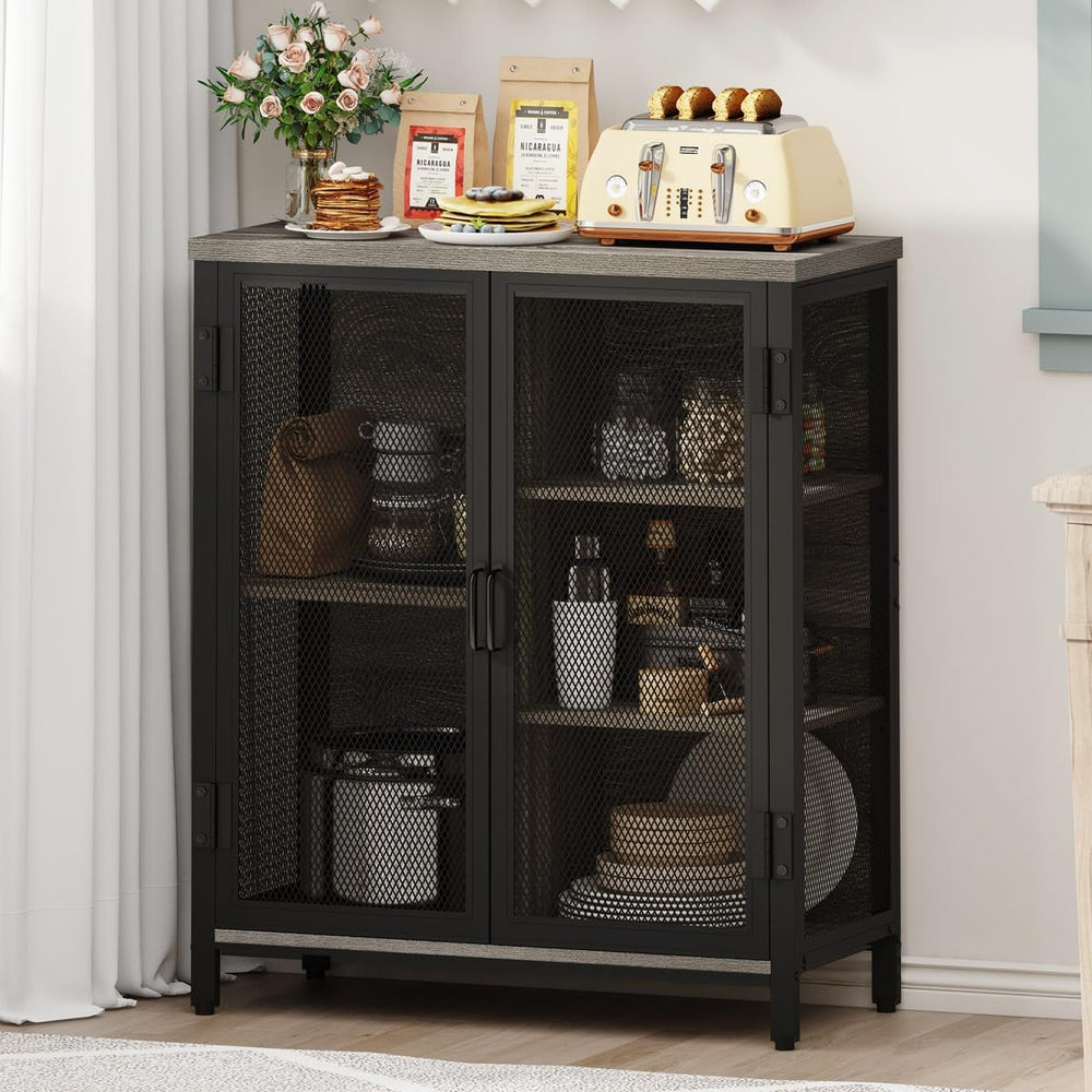 BON AUGURE Small Coffee Bar Cabinet with Storage, Farmhouse Liquor Cabinet