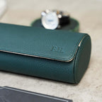 DailyWatch | Personalized Watch Roll Travel Case For 3 Watches - Handmade Genuine Leather Travel Case With Custom Engraving of Name or Initials - Dark Green Litchi