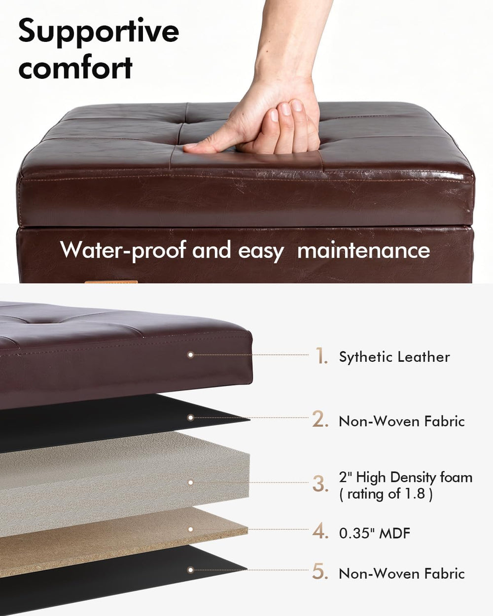 ABHENG Steel Frame Square Ottoman with Storage Antique Brown UASND63R | 17.7&...