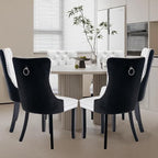 Leather Upholstered Dining Chairs Set of 6, Modern Style Kitchen Side Chairs with Nailhead Trim and Wood Leg, Metal Pulling Ring for Dining Room Living Room(Black&White,Set of 6)
