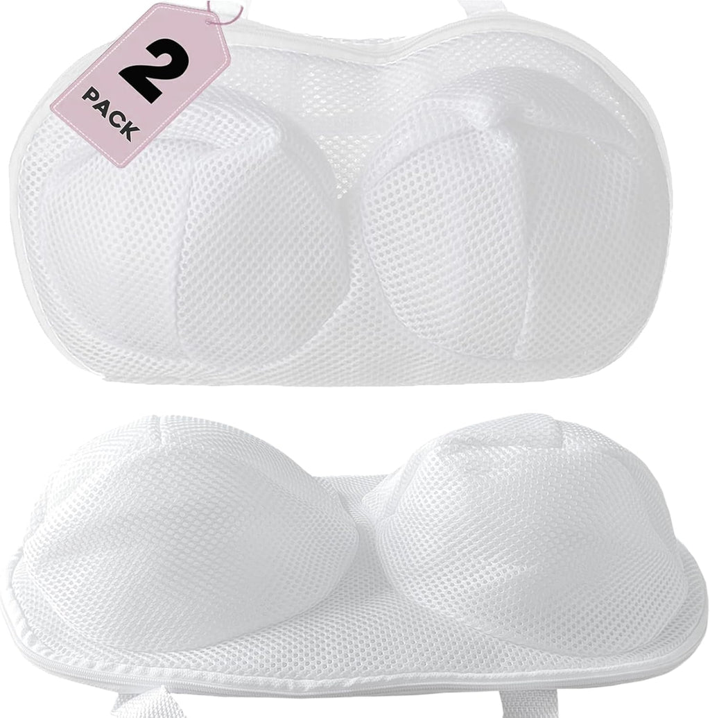 2 Pack Large Bra Laundry Bags for Washing Machine, Lingerie Bag for Washing Delicates Underwear Brassiere, Bra Washer Protector for Laundry (White 2 pack)