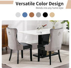 Modern Dining Chairs Set of 6, Tufted Upholstered Dining Chair with Solid Wood Legs, Velvet and Leather Dining Chairs, Sillas de Comedor, Comfy Kitchen Chair (Black+Gray, 6Pcs)