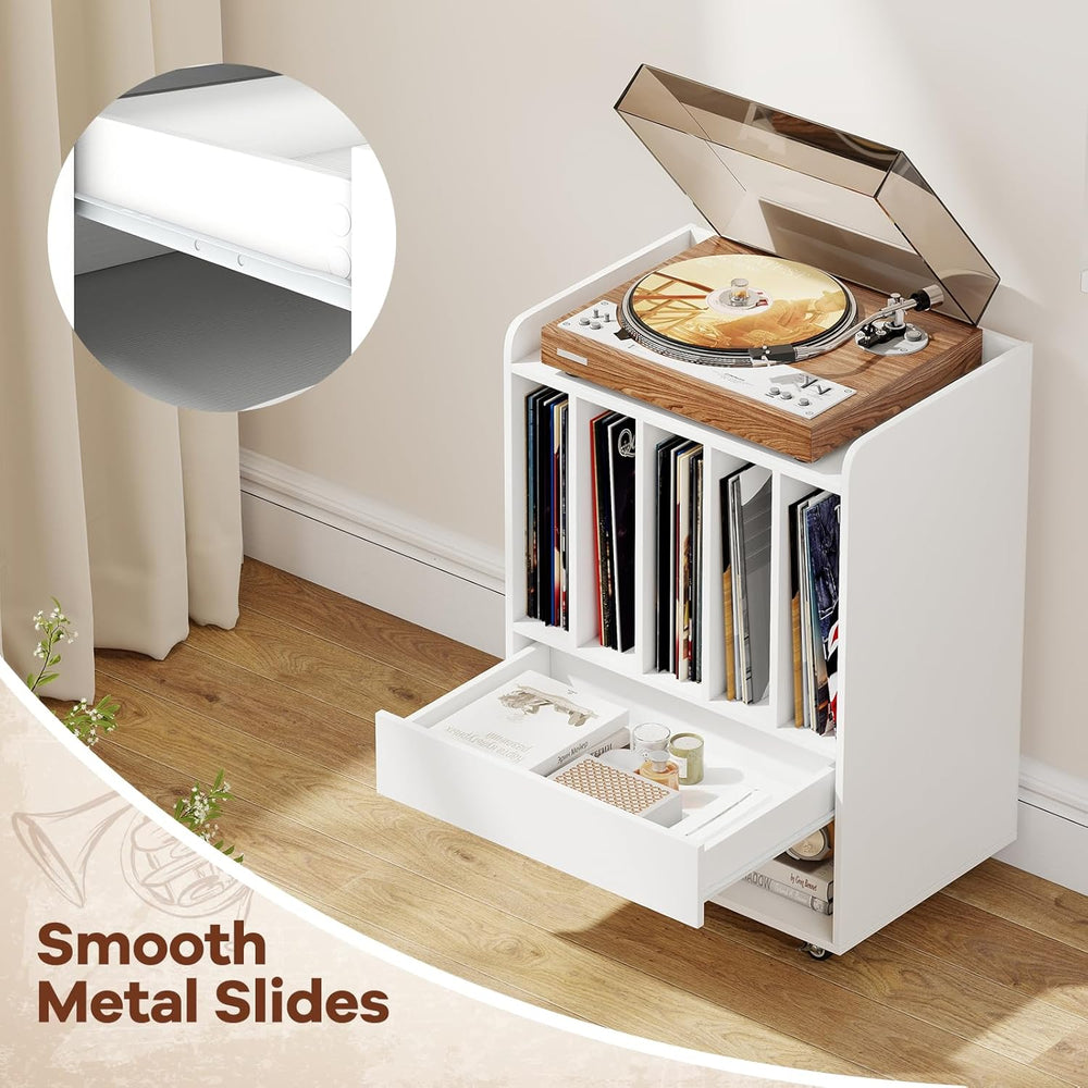 Giantex Record Player Stand, Rolling Turntable Stand with Drawer & Lockab...