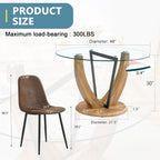 JUFU Round Dining Table Set for 6, 48" Table and Chairs Set of 6 with Faux Marble Tabletop and PU Upholstered Brown-0501 Chairs, Modern 6 Seater Dining Table Set for Dinning Room, Kitchen