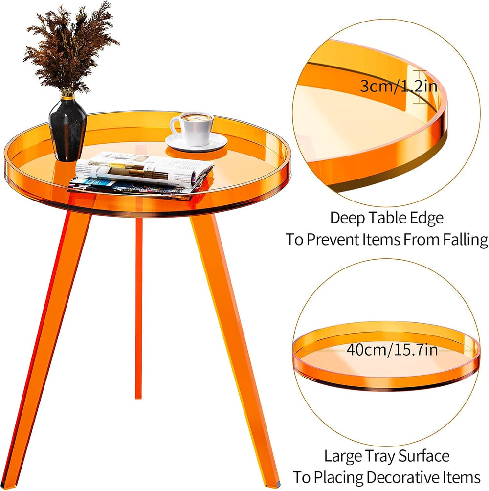 Clear Acrylic Side Table, Round End Table Bedside Table for Living Room Bedro...