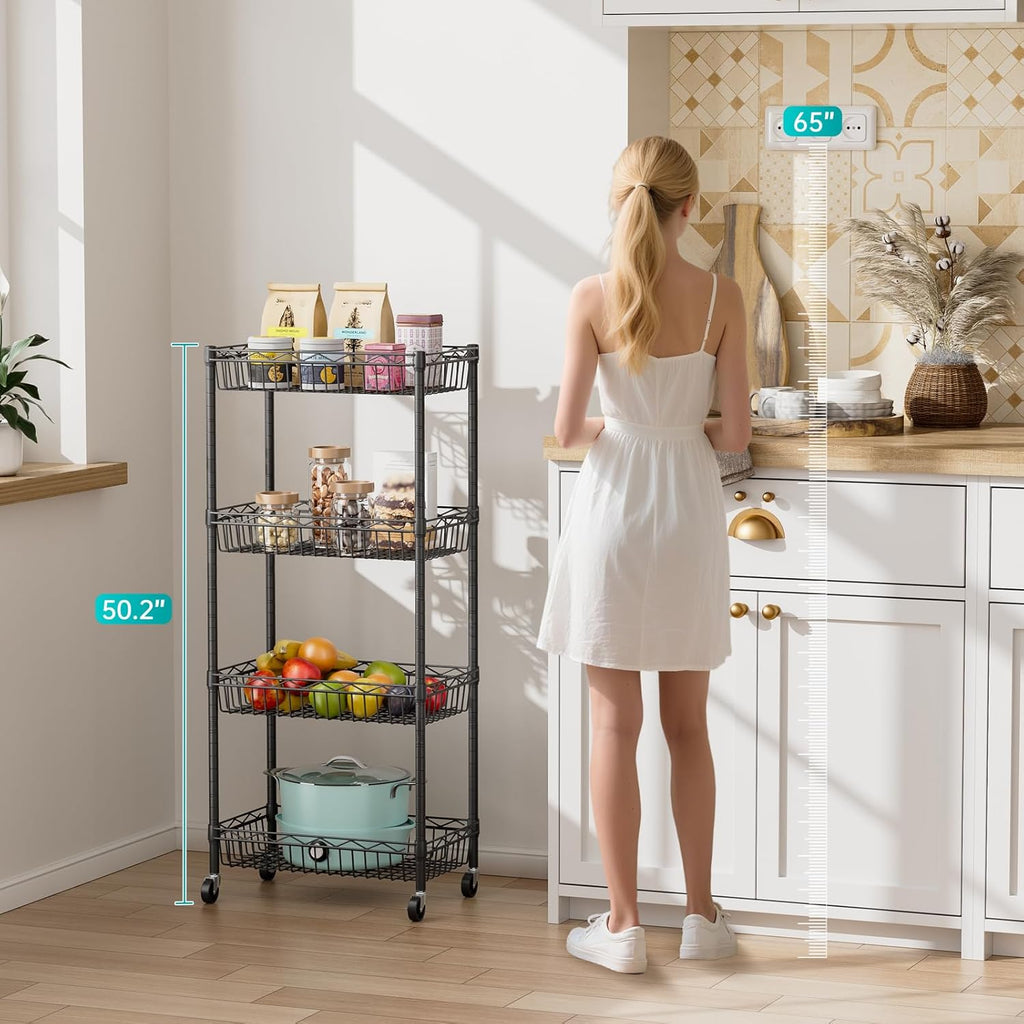 SINGAYE Shelf Closet Wire Shelving：Adjustable Metal Unit for Laundry Room Organization Bathroom Kitchen Home Storage with Wheels Pantry Rack Shelves