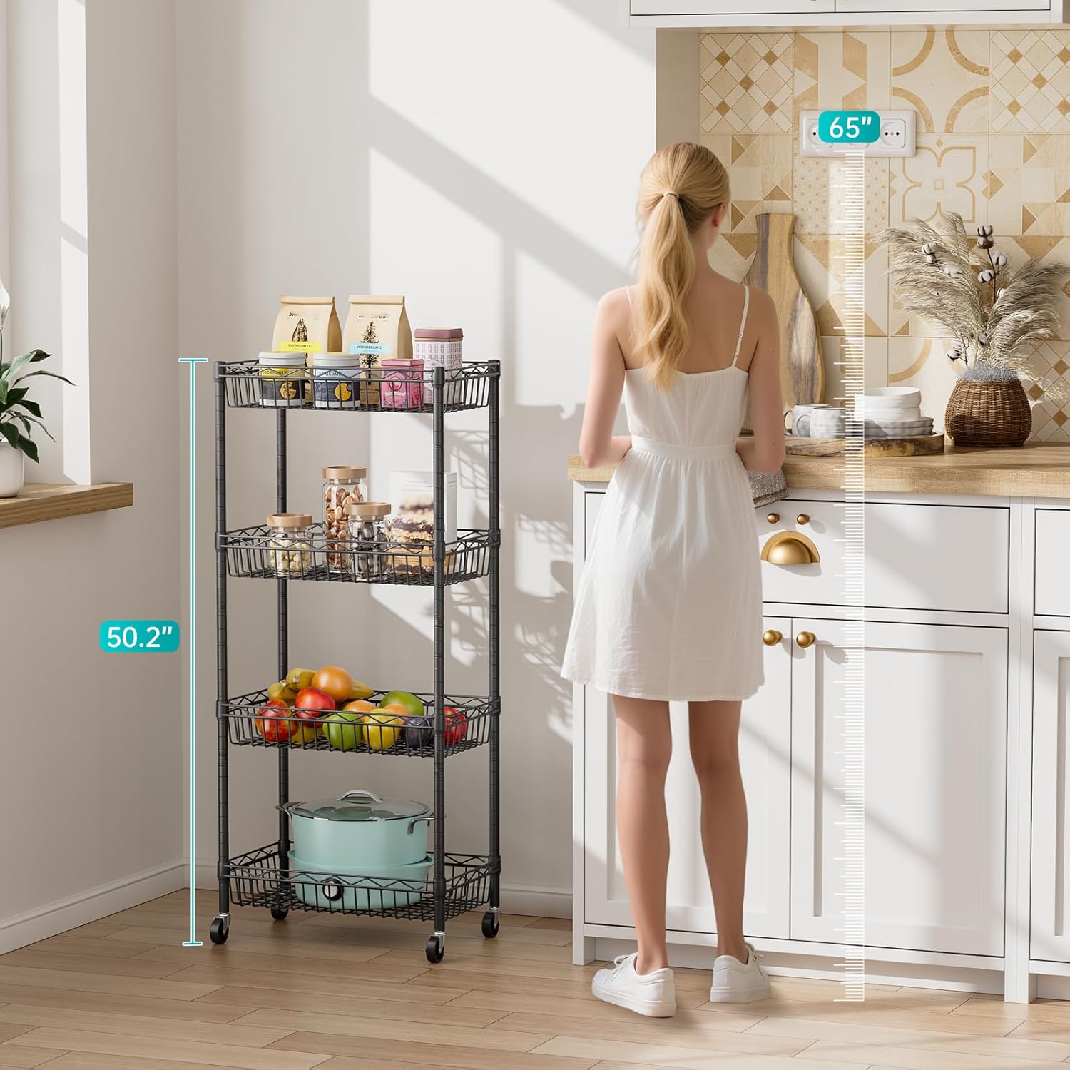SINGAYE Shelf Closet Wire Shelving：Adjustable Metal Unit for Laundry Room Organization Bathroom Kitchen Home Storage with Wheels Pantry Rack Shelves