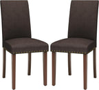 TLSUNNY Upholstered Dining Chairs Set of 2/4, Tufted Parsons Design with Nail Head Trim, Solid Wood Legs and Padded Seat, Comfortable Fabric for Dining Room, Kitchen (Brown, Set of 2)