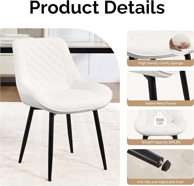 Dining Chair, Modern Dining Chairs with Thick Cushions, Faux Leather Upholste...